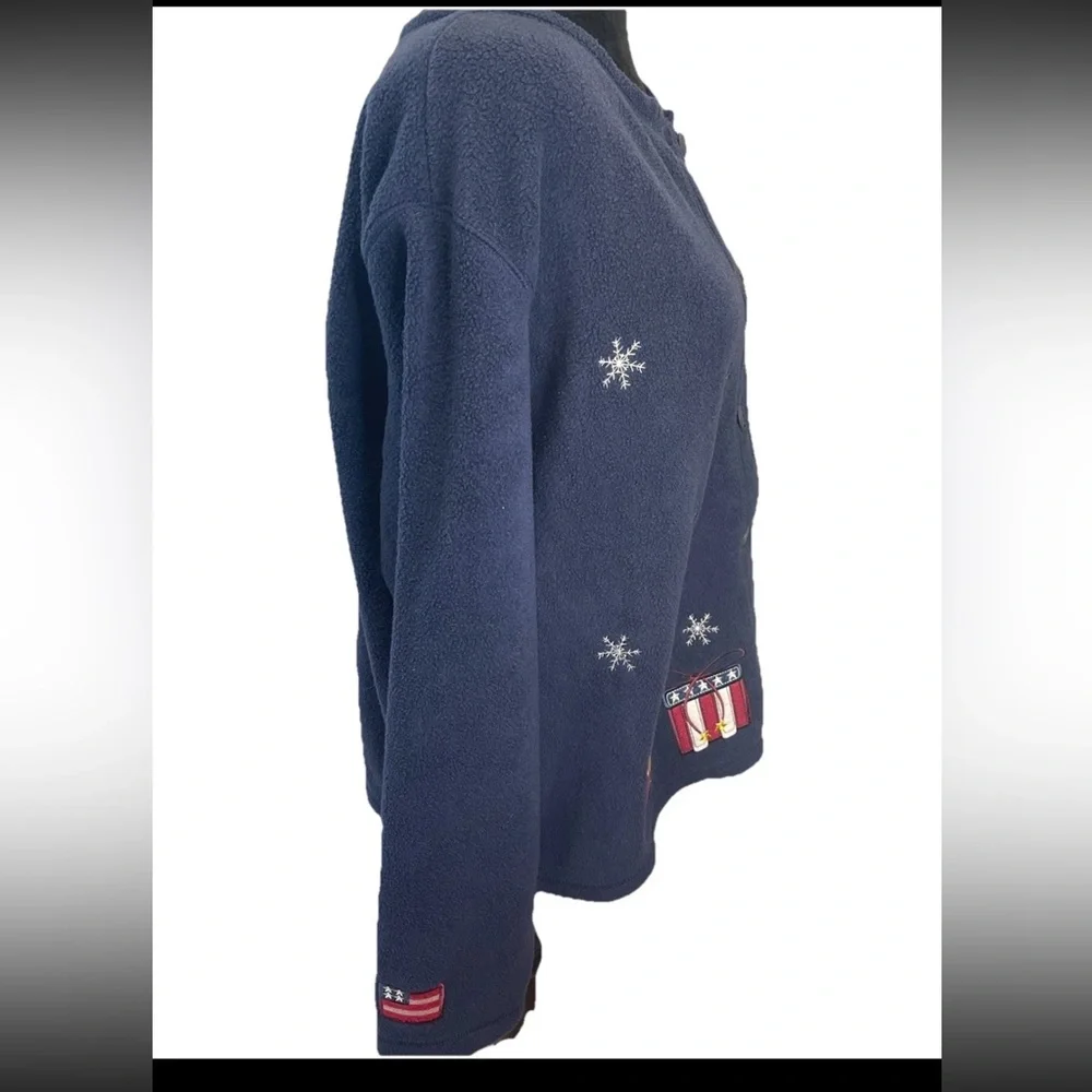 Croft & Barrow ladies navy blue appliquéd Christmas‎ button up jacket size large
